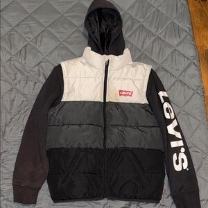 Levi's Men's Black, Gray, and White Puffer Jacket